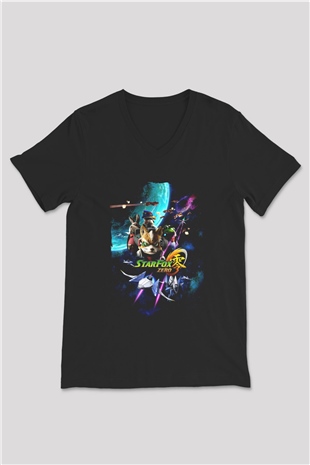 Star Fox Siyah Unisex V Yaka Tişört