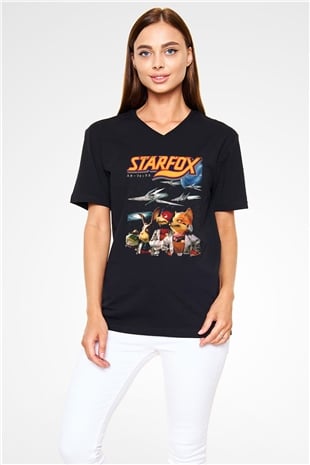 Star Fox Siyah Unisex V Yaka Tişört