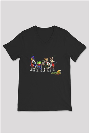 Star Fox Siyah Unisex V Yaka Tişört