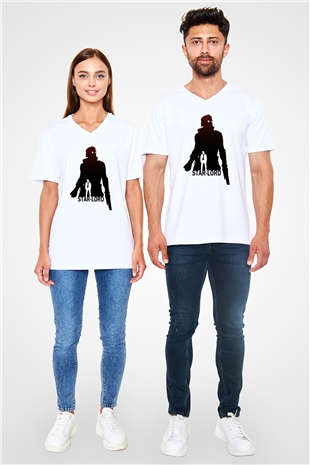 Star-Lord Beyaz Unisex V Yaka Tişört T-Shirt