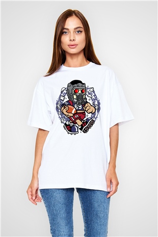 Star Lord Football Baskılı Beyaz Unisex Oversize Tişört