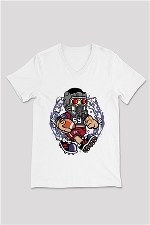 Star Lord Football Baskılı Beyaz Unisex V Yaka Tişört