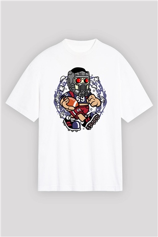 Star Lord Football Baskılı Beyaz Unisex Oversize Tişört