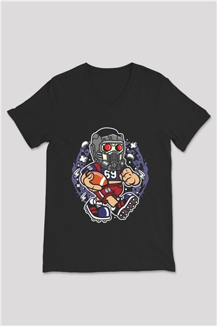 Star Lord Football Baskılı Siyah Unisex V Yaka Tişört