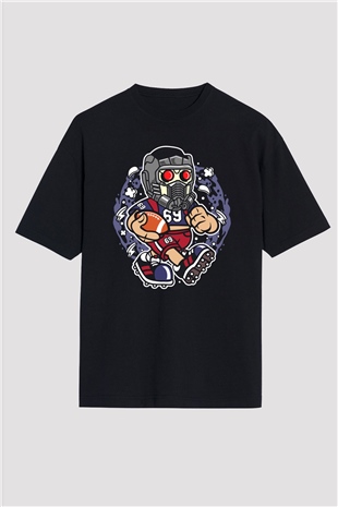 Star Lord Football Baskılı Siyah Unisex Oversize Tişört