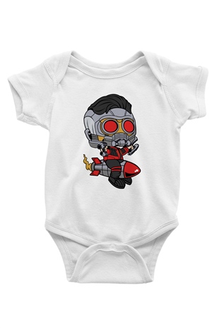 Star Lord Rocket Baskılı Beyaz Unisex Bebek Body - Zıbın