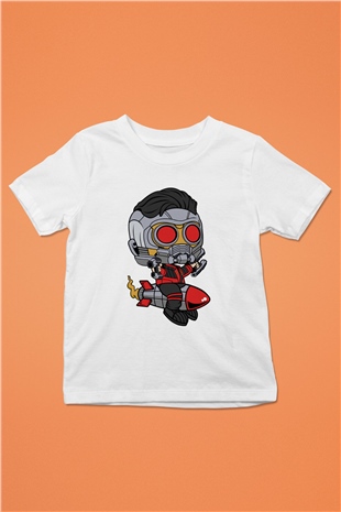 Star Lord Rocket Baskılı Beyaz Unisex Çocuk Tişört