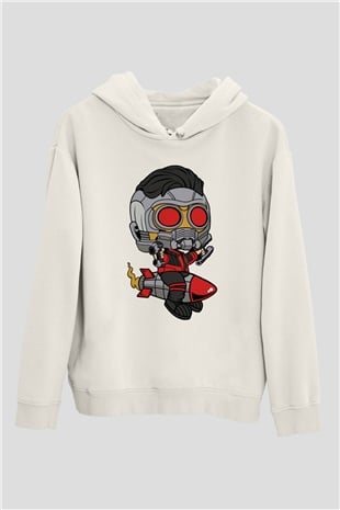 Star Lord Rocket Baskılı Beyaz Unisex Hoodie