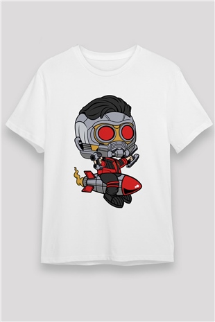 Star Lord Rocket Baskılı Beyaz Unisex Tişört