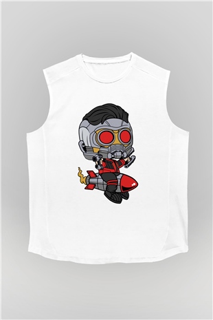 Star Lord Rocket Baskılı Beyaz Unisex Kolsuz Tişört
