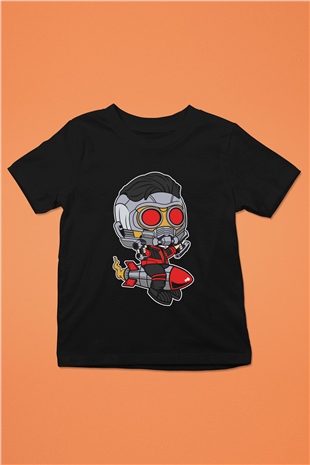 Star Lord Rocket Baskılı Siyah Çocuk Unisex Tişört