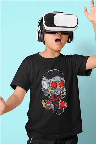 Star Lord Rocket Baskılı Siyah Çocuk Unisex Tişört
