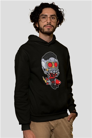 Star Lord Rocket Baskılı Siyah Unisex Hoodie