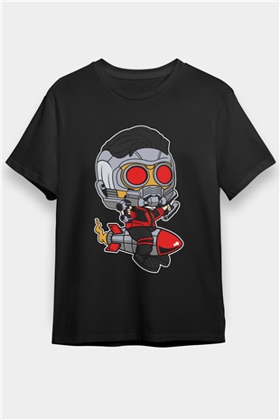 Star Lord Rocket Baskılı Siyah Unisex Tişört