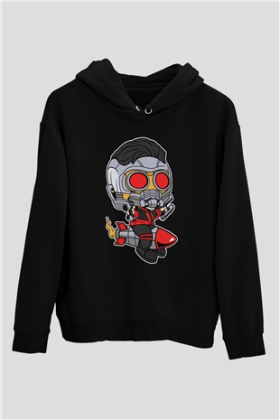 Star Lord Rocket Baskılı Siyah Unisex Hoodie