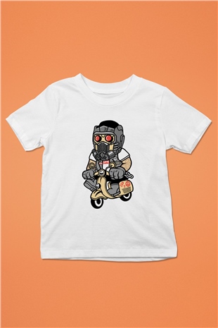 Star Lord Scooter Baskılı Beyaz Unisex Çocuk Tişört