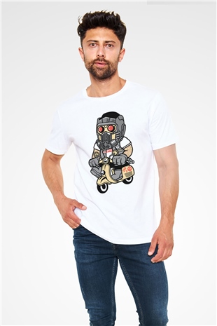 Star Lord Scooter Baskılı Beyaz Unisex Tişört
