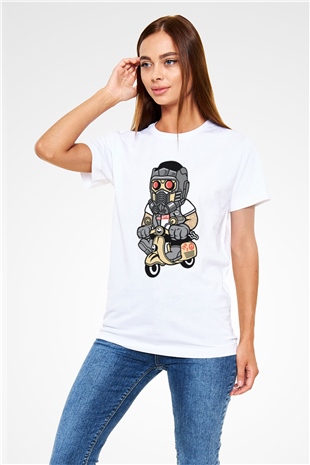 Star Lord Scooter Baskılı Beyaz Unisex Tişört