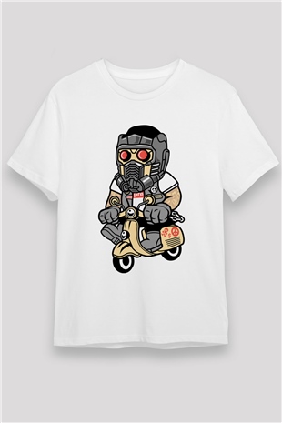 Star Lord Scooter Baskılı Beyaz Unisex Tişört
