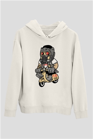 Star Lord Scooter Baskılı Beyaz Unisex Hoodie
