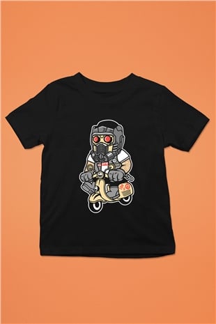 Star Lord Scooter Baskılı Siyah Çocuk Unisex Tişört