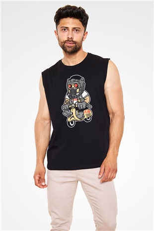 Star Lord Scooter Baskılı Siyah Unisex Kolsuz Tişört