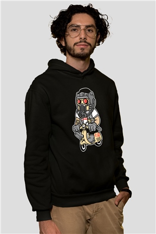 Star Lord Scooter Baskılı Siyah Unisex Hoodie