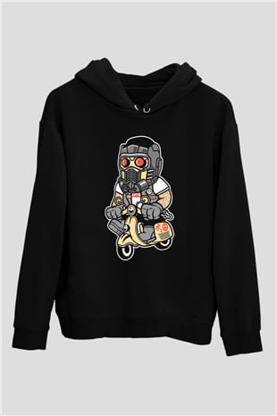 Star Lord Scooter Baskılı Siyah Unisex Hoodie