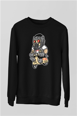 Star Lord Scooter Baskılı Siyah Unisex Sweatshirt
