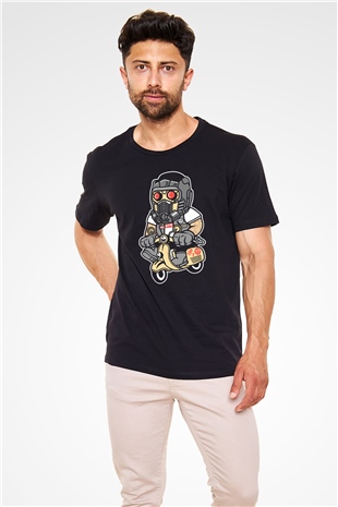 Star Lord Scooter Baskılı Siyah Unisex Tişört