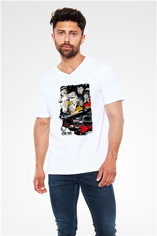 Star Trek Beyaz Unisex V Yaka Tişört