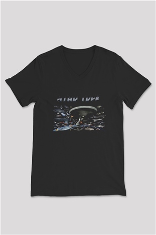 Star Trek Siyah Unisex V Yaka Tişört