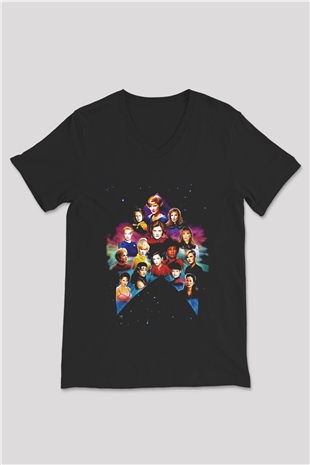 Star Trek Siyah Unisex V Yaka Tişört T-Shirt