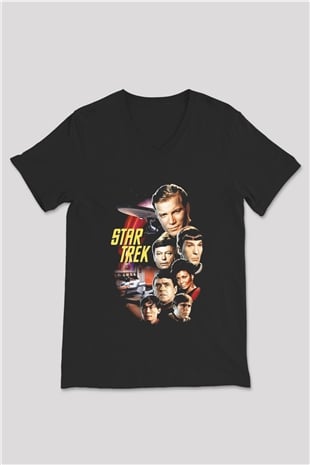 Star Trek Siyah Unisex V Yaka Tişört T-Shirt
