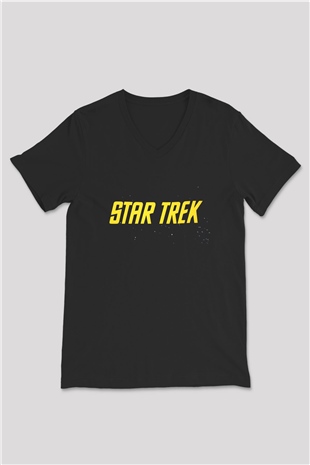 Star Trek Siyah Unisex V Yaka Tişört T-Shirt
