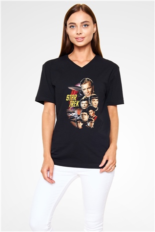 Star Trek Siyah Unisex V Yaka Tişört T-Shirt