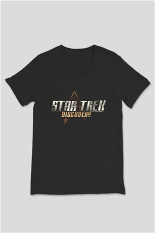 Star Trek Siyah Unisex V Yaka Tişört T-Shirt