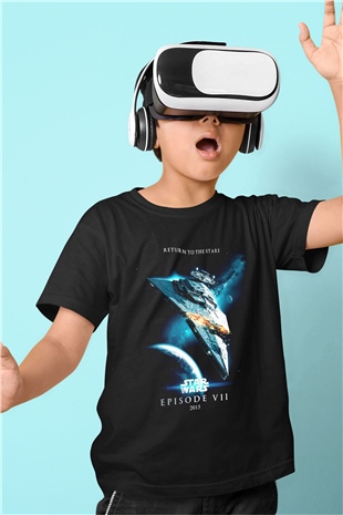 Star Wars Baskılı Siyah Unisex Çocuk Tişört