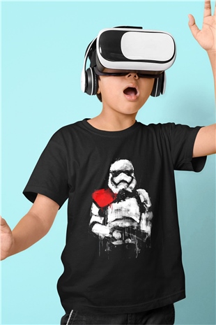Star Wars Baskılı Siyah Unisex Çocuk Tişört