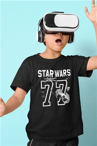 Star Wars Baskılı Siyah Unisex Çocuk Tişört