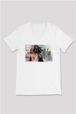 Star Wars Beyaz Unisex V Yaka Tişört