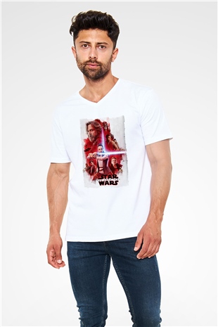Star Wars Beyaz Unisex V Yaka Tişört
