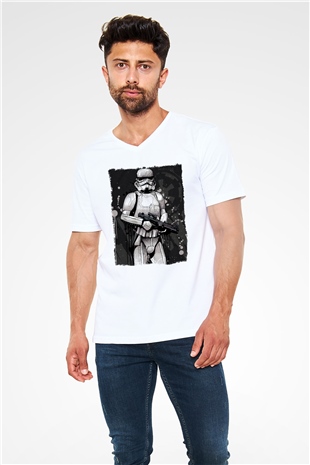 Star Wars Beyaz Unisex V Yaka Tişört