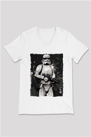 Star Wars Beyaz Unisex V Yaka Tişört