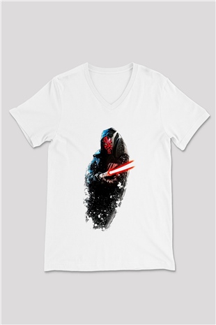 Star Wars Beyaz Unisex V Yaka Tişört T-Shirt