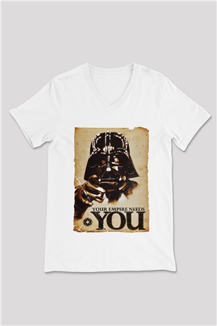 Star Wars Beyaz Unisex V Yaka Tişört T-Shirt