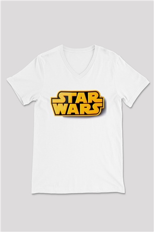 Star Wars Beyaz Unisex V Yaka Tişört T-Shirt