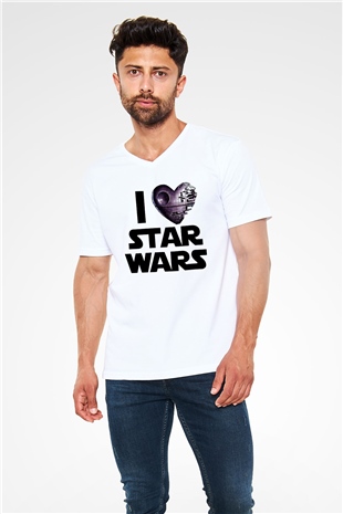 Star Wars Beyaz Unisex V Yaka Tişört T-Shirt