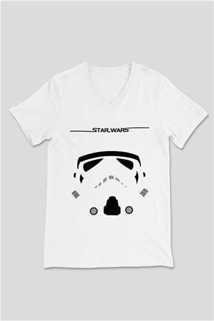 Star Wars Beyaz Unisex V Yaka Tişört T-Shirt