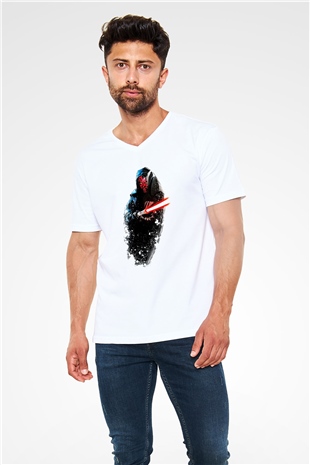 Star Wars Beyaz Unisex V Yaka Tişört T-Shirt